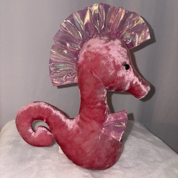 JELLYCAT Pink Velvet SEA HORSE Bean Plush Stuffed Animal Rare Find EUC - Picture 1 of 8